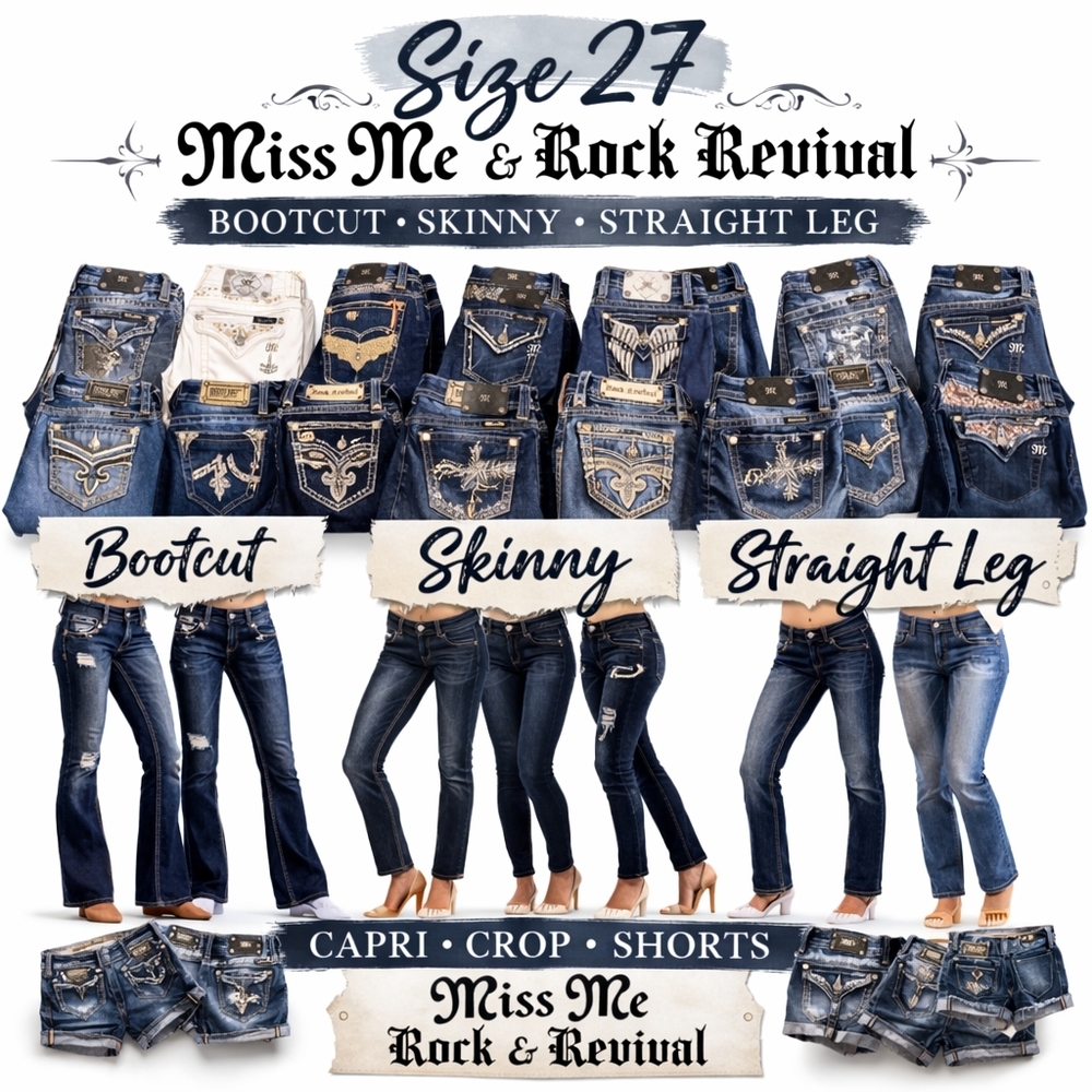 Miss Me Rock Revival Womens Denim Bling Jeans Size 27 Bootcut Skinny Crop Capri
